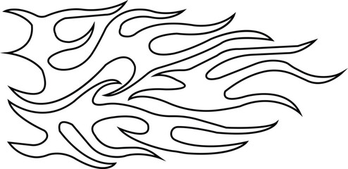 Tribal black fire flame tattoo design for car sides and motorcycle. Fire a flaming line icon . Contour bonfire ,linear elements isolated on transparent background. Hand drawn monochrome vector