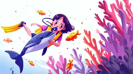 Colorful Fish Dance Around Woman in Underwater Scuba Dive