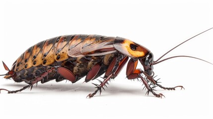 Madagascar Hissing Cockroach: Close-up on Antennae and Legs of Creepy Brown Insect, Isolated