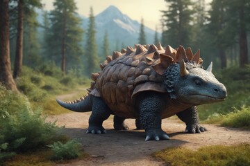 Prehistoric Giant: CGI Dinosaur Roaming the Ancient Forest