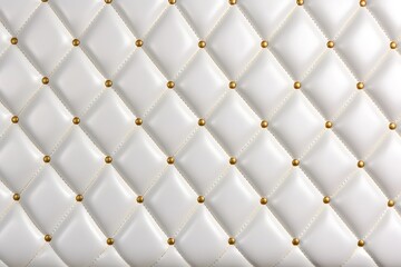 White leather upholstery. Close-up texture of genuine leather with white rhombic stitching.

