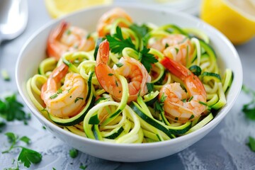 Healthy Zucchini Noodles with Shrimp and Fresh Lemon-Parsley Sauce