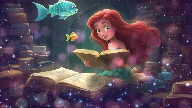 Cute mermaid swimming in the sea