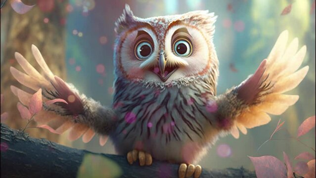 A cute owl sits on a branch