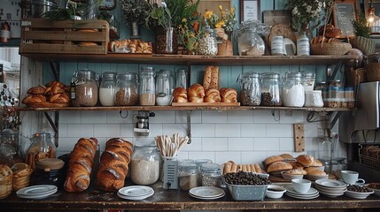   A bakery filled with various types of bread and loaves