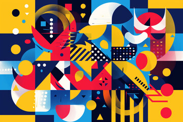 Fototapeta premium Colorful Abstract Painting With Circles and Shapes