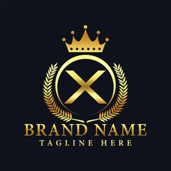 Luxury brand letter X logo with crown.