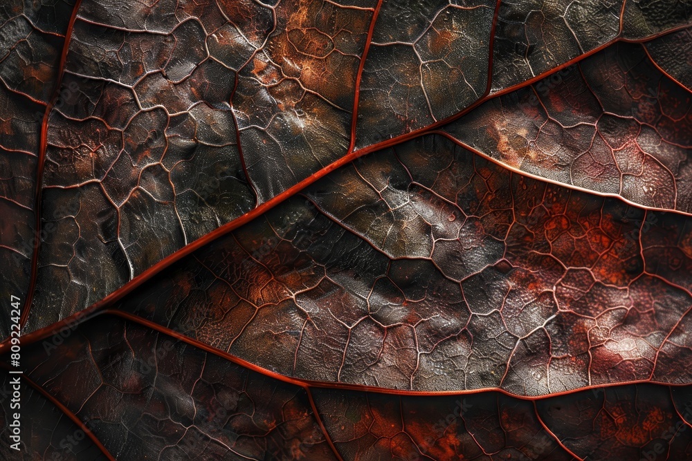 Poster close up view of the intricate veins and textures on a leafs surface, a detailed macro shot capturin