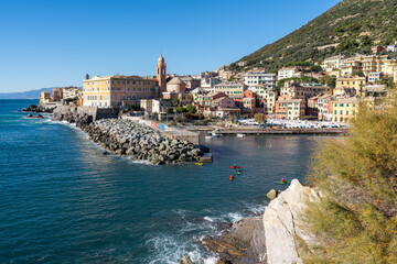 Scenic views of Genova Nervi from the coastal promenade, Liguria, Italy