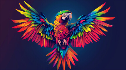 A vibrant and colorful parrot mascot logo, with feathers ruffled and wings spread wide, representing vibrancy and energy, Mascot Logo, Animals