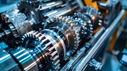 Fototapeta premium Industrial background featuring engine gear wheels, evoking the essence of mechanical machinery and manufacturing processes.