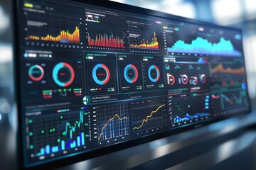 A computer screen showing an extensive amount of data related to performance metrics and key indicators, A digital dashboard tracking key performance indicators