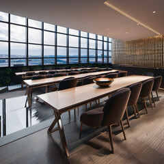 Modern Conference Room with Panoramic City and Water Views