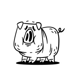 Cute cartoon pig. Coloring pages vector illustration isolated on white.