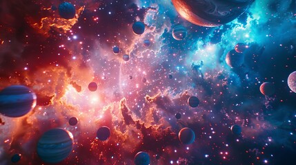 Abstract planets, sun, and space background. national asteroid day