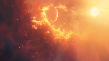 Abstract planets, sun, and space background. national asteroid day