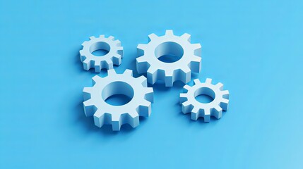 Minimalist 3D gears icon displayed on a blue background, representing repair, optimization, and workflow concepts.