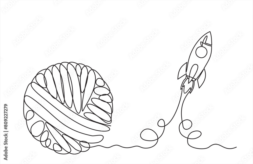 Poster chaos and rocket spaceship, abstract minimalist concept vector illustration. metaphor of disorganize