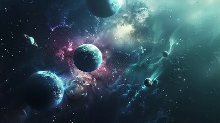 Abstract planets, sun, and space background. national asteroid day