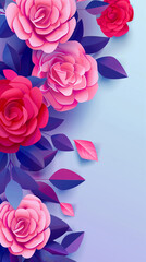 Pink and red flowers blooming on a blue background.