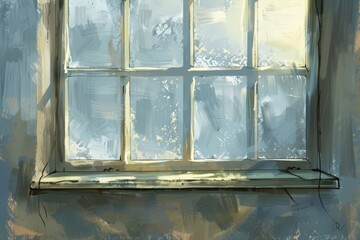 Digital painting of a gleaming streak-free window on a wall, A digital painting of a gleaming, streak-free window