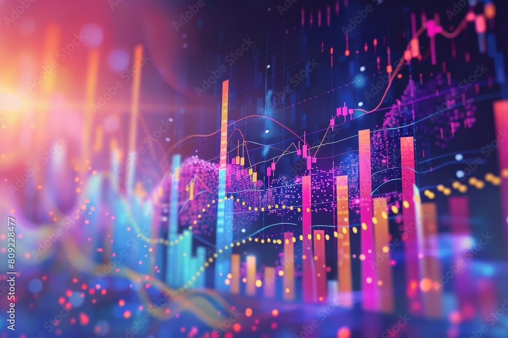 Poster vibrant abstract background filled with colorful lines and dots creating a dynamic visual pattern, a