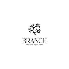 Tree branch leaf logo design template vector illustration idea