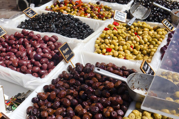 Olives at a farmers market in Nice, France