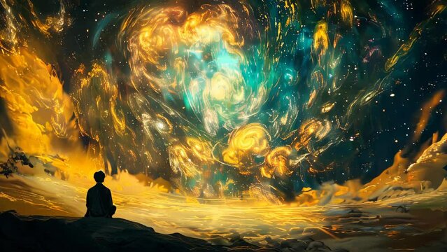 Silhouette of a man contemplating a fabulous night sky