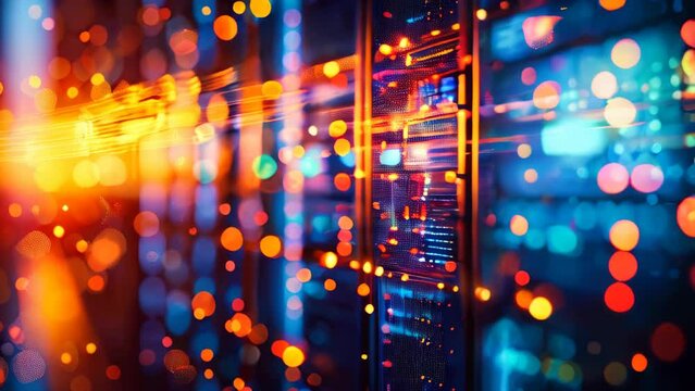 A closeup view of a modern server in a data center