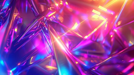 Sparkling iridescence emanates from led neon lights in purple, pink, and gold hues, creating a festive and abstract moving background suitable for holidays and celebrations.