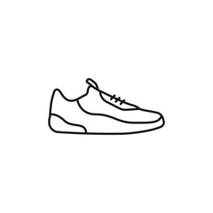 Sneakers line vector. Outline sneaker simple icon on white background. Sports shoes black concept logo vector. Running symbol icon. Sneaker foot size vector. Vector stylish illustration.