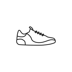 Sneakers line vector. Outline sneaker simple icon on white background. Sports shoes black concept logo vector. Running symbol icon. Sneaker foot size vector. Vector stylish illustration.