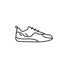 Sneakers line vector. Outline sneaker simple icon on white background. Sports shoes black concept logo vector. Running symbol icon. Sneaker foot size vector. Vector stylish illustration.