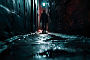 No Escape: Sinister View from a Dark Dead-End Alley with Visible Footsteps