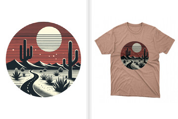 retro desert and cactus t-shirt design and artwork