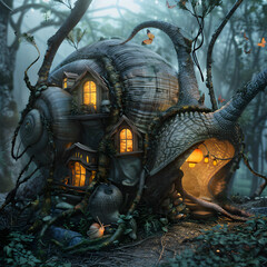 Fantastical Snail House in an Enchanted Forest - A Surrealist Tribute to Mother Nature