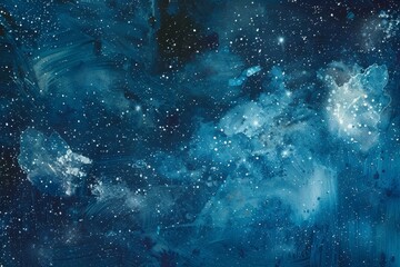 Obraz premium Celestial Symphony, A dreamy interpretation of a starry night sky with shades of blue and twinkling stars against a midnight blue background