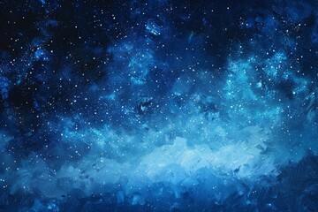 A depiction of a night sky filled with twinkling stars in a painting, A dreamy interpretation of a starry night sky with shades of blue and twinkling stars against a midnight blue background