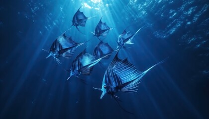 Ikan marlin besar di lautan biru, pemandangan hewan lautan yang memukau