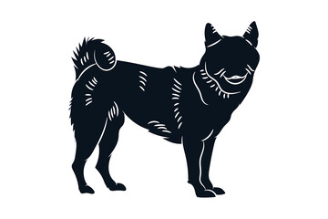 Obraz premium Shiba dog standing pose silhouette drawing flat clip art vector illustration