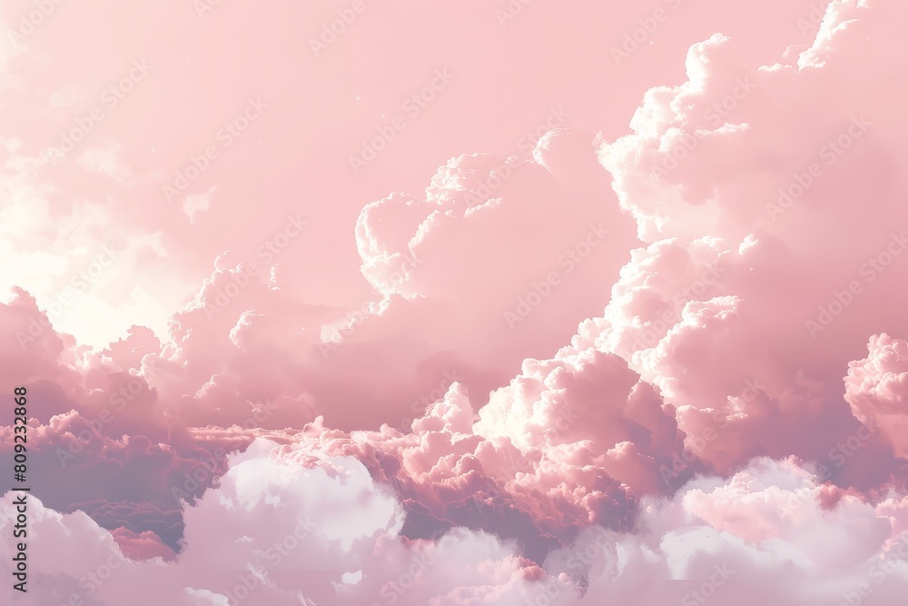 Canvas Prints A sky painted pink with numerous fluffy clouds scattered throughout, A dreamy pink sky with fluffy clouds