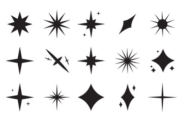 Sparkle star icons. Shine icons. Stars sparkles vector, Twinkling stars vector icons set,