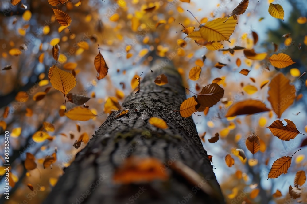 Aufkleber a tall tree with an abundance of green leaves fluttering in the wind, a dynamic composition of leave