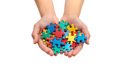 Color puzzles in hand isolated on a transparent background