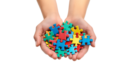 Color puzzles in hand isolated on a transparent background