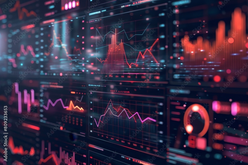  computer screen displaying a dynamic infographic with comprehensive data analytics, a dynamic infogr