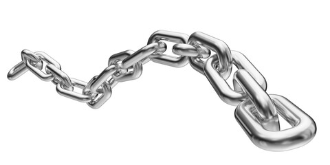Silver chain isolated on a transparent background. 3D render of chromed metal.
