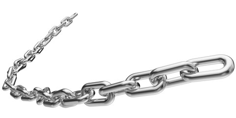 Silver chain isolated on a transparent background. 3D render of chromed metal.
