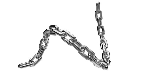 Silver chain isolated on a transparent background. 3D render of chromed metal.
